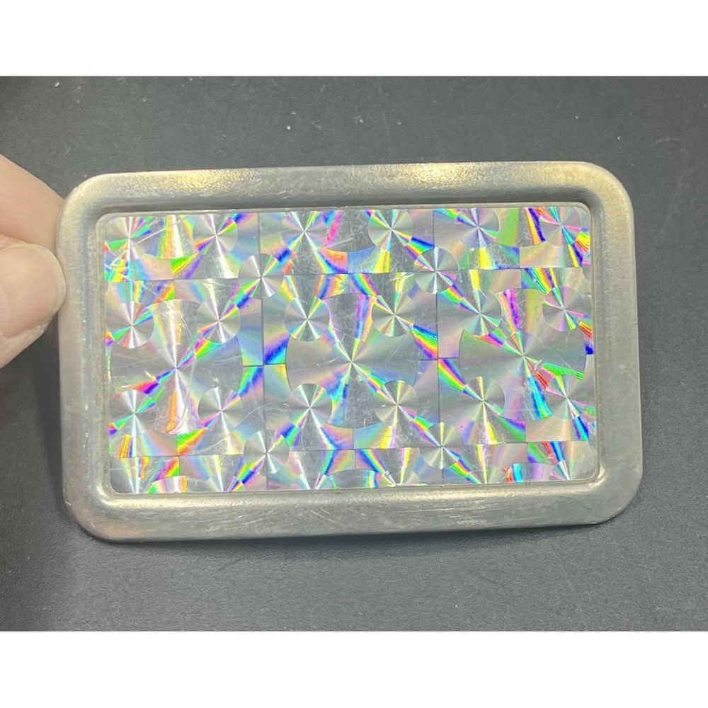 Vtg Reflector Belt Buckle Holographic‎ Iridescent Pewter Style